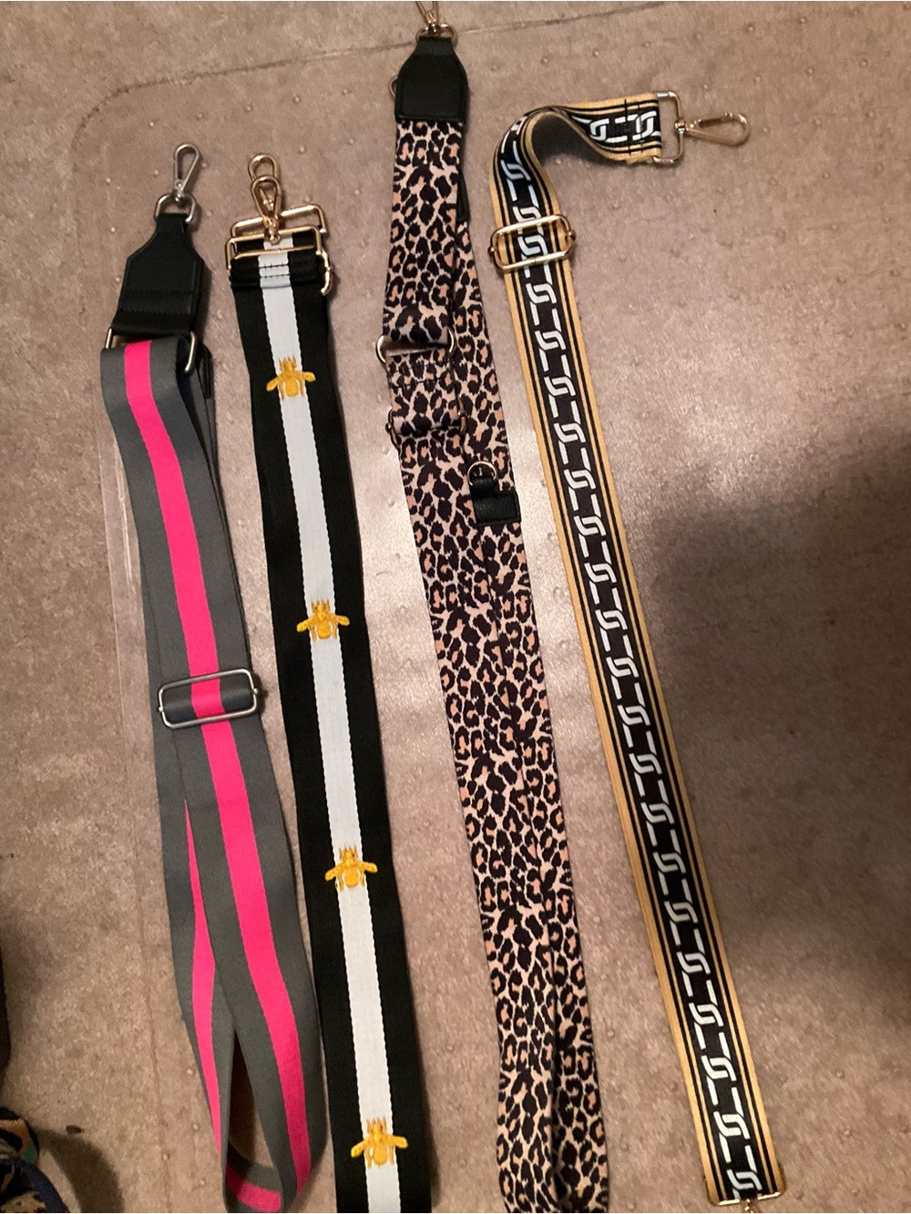 Set of Four Decorative Bag Straps - Pink, Black/White, Leopard, Black/Gold